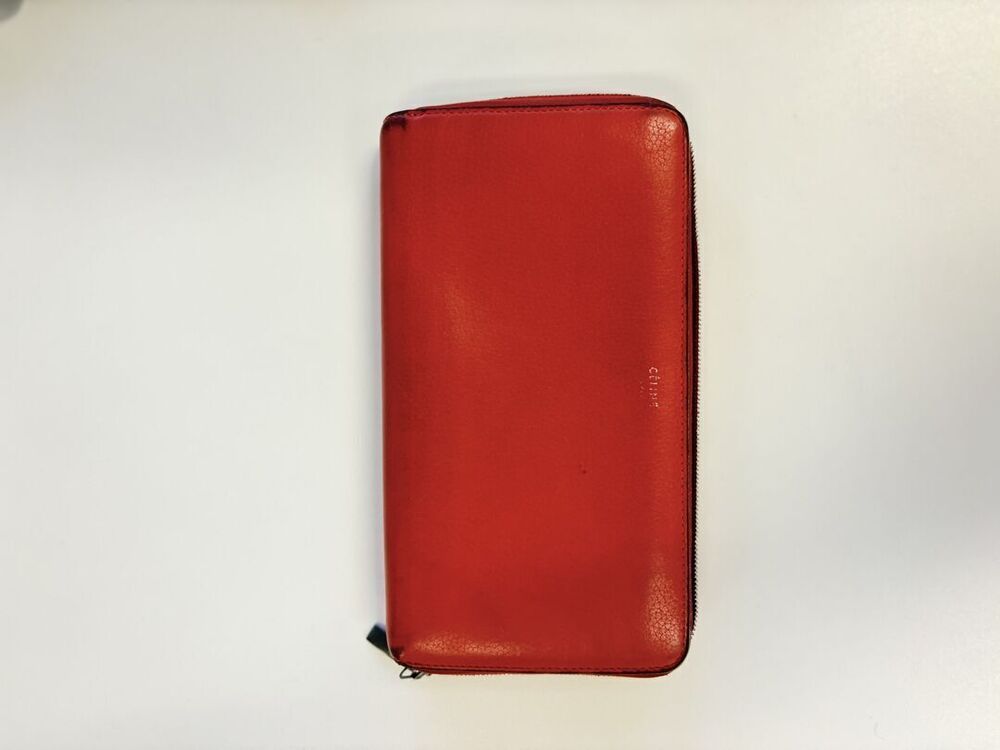 Celine Red Grained Calfskin Large Zipped Multifunction Wallet